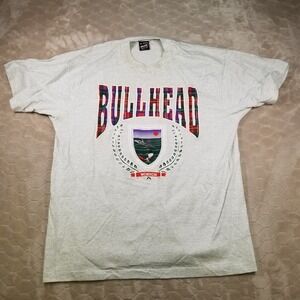 VTG 90s Bullhead Lake Destination Travel Shirt Sz XL Yellowing Plaid Puff Print